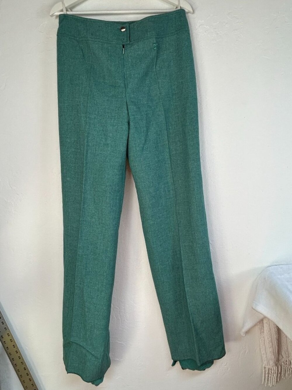 Vintage Courrèges Paris Womens Green Wool Blend High Waist Trousers Pants Size C